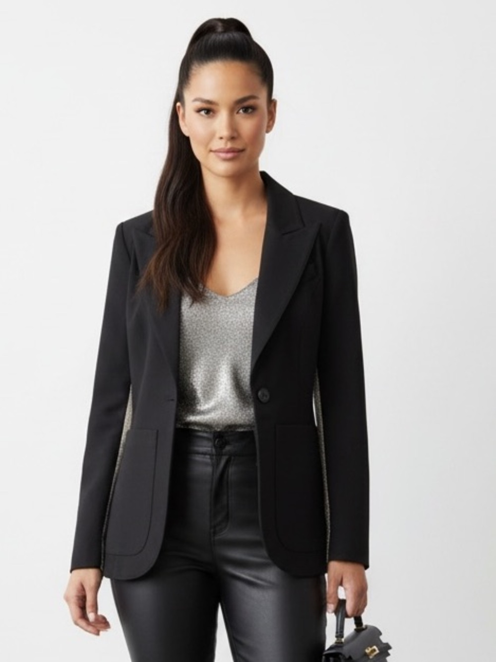 Smythe Dutches Black Blazer Silver Metallic Side Panels Size 8